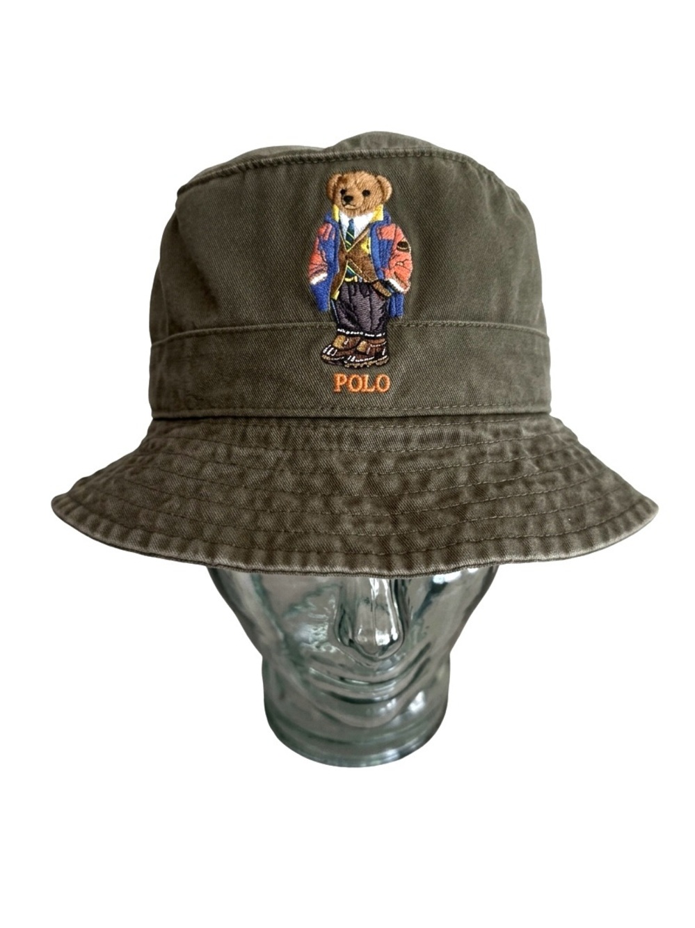 Polo Ralph Lauren Orange Raincoat Teddy BEAR Bucket Hat Twill Dark Olive S/M
